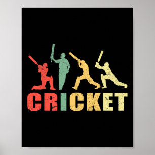 Cricket Retro Vintage Colours Cricket Players Poster