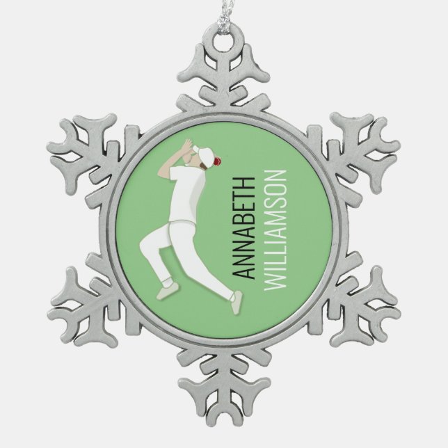 Cricket Snowflake Pewter Christmas Ornament (Front)