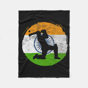Cricket Sport Game Flag Of India Cricket Player Fleece Blanket