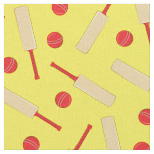 Cricket Sports Bats and Balls Boys Decor Yellow Fabric