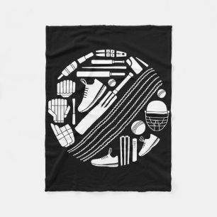 Cricket T Equipment Icon Silhouette Cricketer  Fleece Blanket