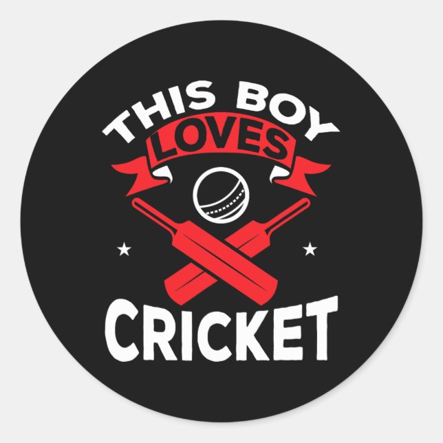 Cricket - This Boy Loves Cricket  Classic Round Sticker (Front)