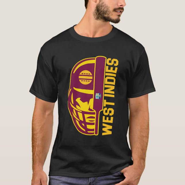 Cricket West Indies Fan Helmet Ball And Bat Design T-Shirt (Front)