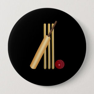 Cricket - Wicket, Bat and Ball 10 Cm Round Badge