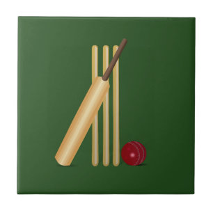 Cricket - Wicket, bat and ball Ceramic Tile