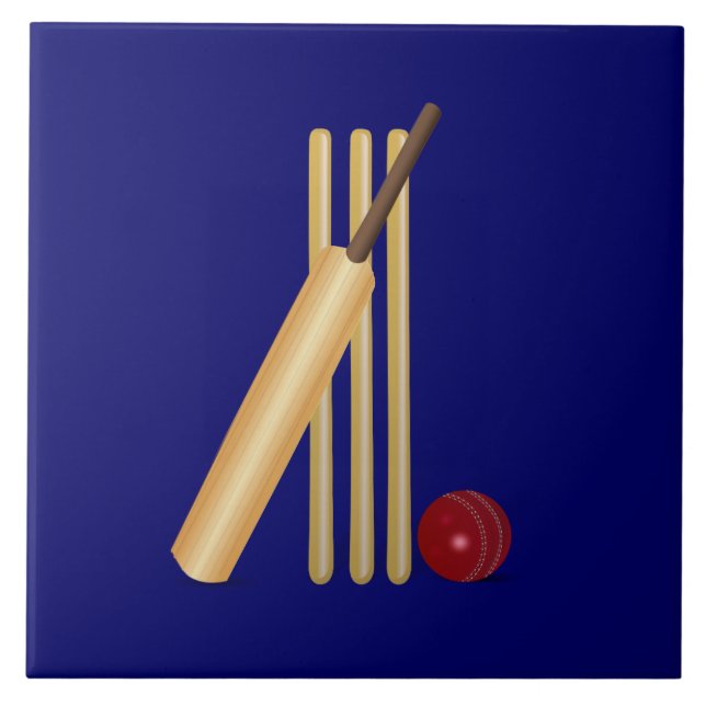 Cricket - wicket, bat and ball ceramic tile (Front)