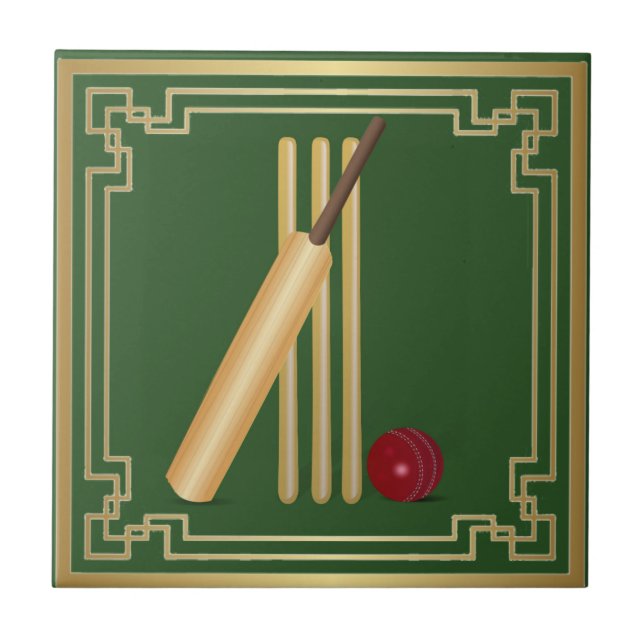 Cricket-Wicket, bat and ball Ceramic Tile (Front)