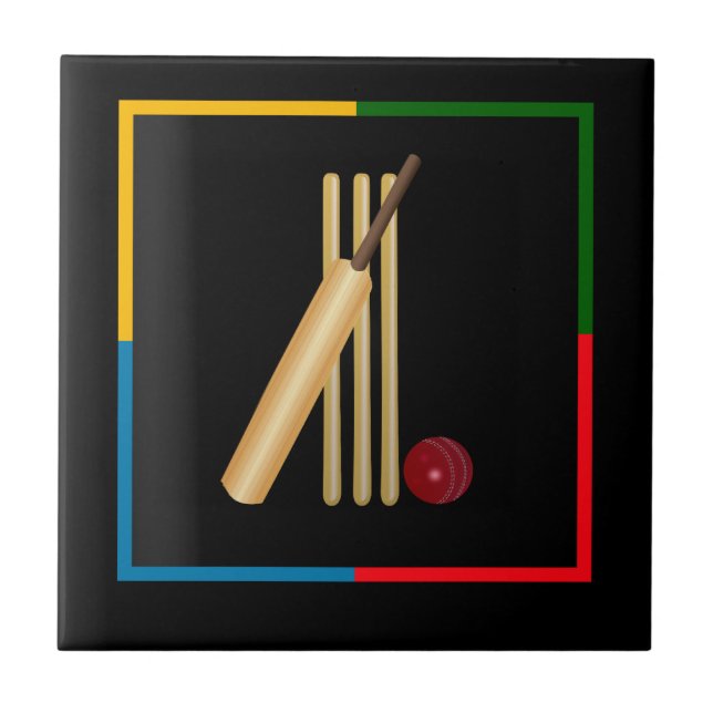 Cricket, wicket, bat and ball,  ceramic tile (Front)