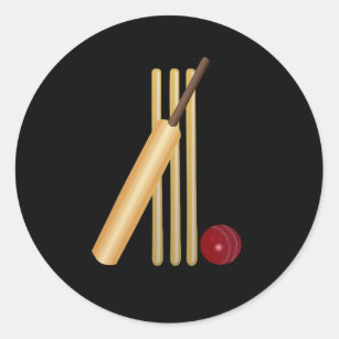 Cricket - Wicket, bat and ball Classic Round Sticker