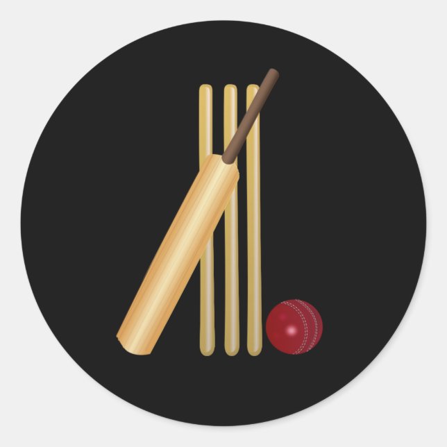 Cricket - Wicket, bat and ball Classic Round Sticker (Front)