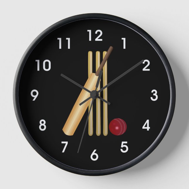 Cricket - Wicket, Bat and Ball Clock (Front)