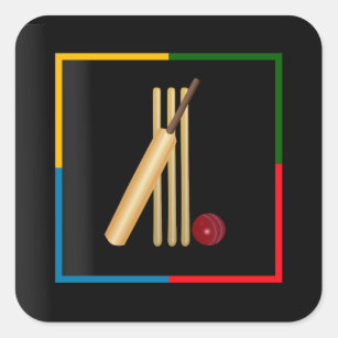 Cricket, wicket, bat and ball colourful design square sticker