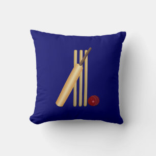 Cricket, wicket, bat and ball cushion