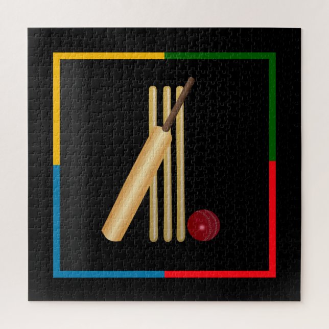 Cricket, wicket, bat and ball,  jigsaw puzzle (Vertical)