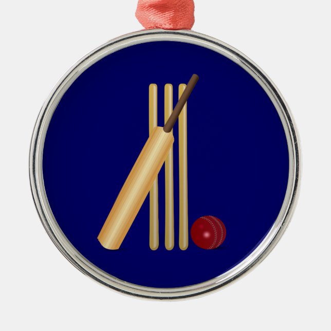 Cricket, wicket, bat and ball metal ornament (Front)