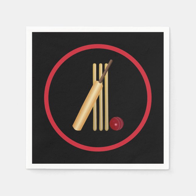 Cricket, wicket, bat and ball napkin (Front)