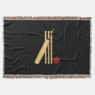 Cricket - Wicket, Bat and Ball on Black Throw Blanket