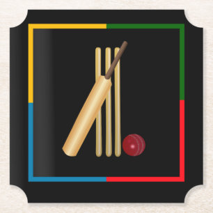 Cricket, wicket, bat and ball, paper plates coaster
