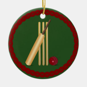 Cricket - Wicket, bat and ball, popular design, Ceramic Ornament