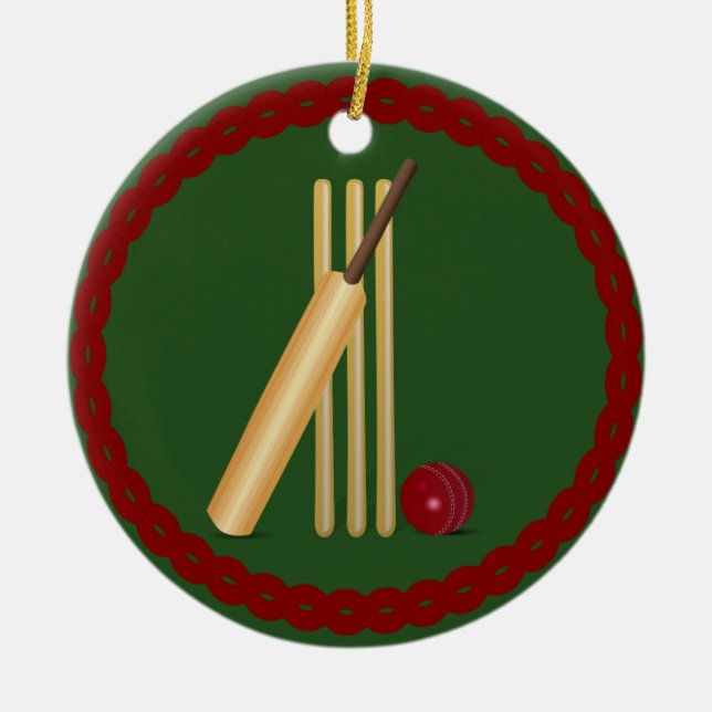 Cricket - Wicket, bat and ball, popular design, Ceramic Ornament (Front)