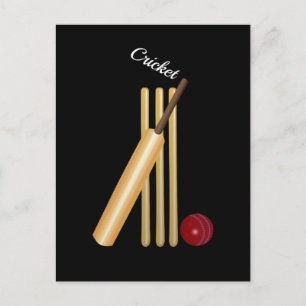 Cricket - Wicket, Bat and Ball Postcard