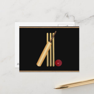 Cricket, wicket, bat and ball postcard