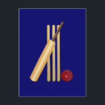 Cricket, wicket, bat and ball postcard<br><div class="desc">Game of cricket,  wicket,  bat and ball.</div>