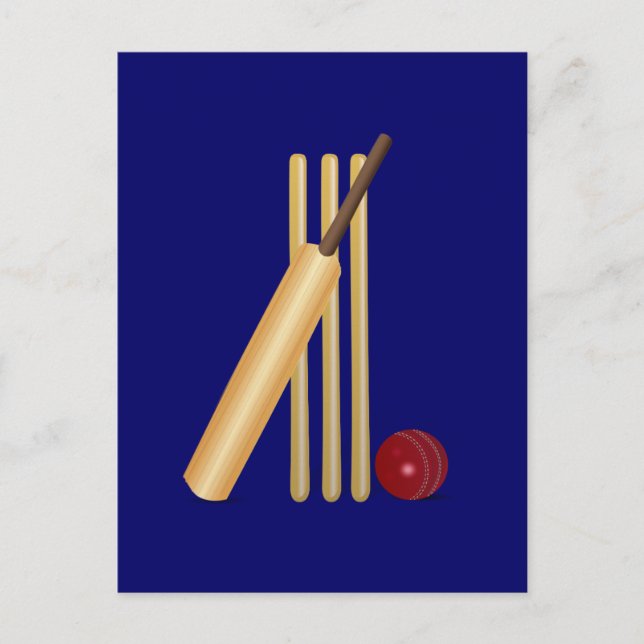 Cricket, wicket, bat and ball postcard (Front)