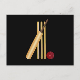 Cricket, wicket, bat and ball postcard