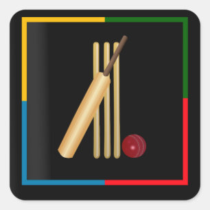 Cricket, wicket, bat and ball,  square sticker