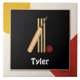 Cricket - Wicket, bat and ball - template  Ceramic Tile