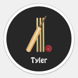 Cricket - Wicket, bat and ball, template Classic Round Sticker