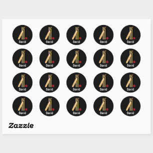 Cricket - Wicket, bat and ball, template Classic Round Sticker