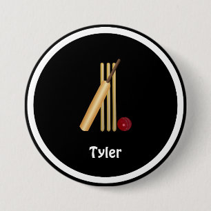 Cricket, wicket, bat and ball Template, customise, 7.5 Cm Round Badge