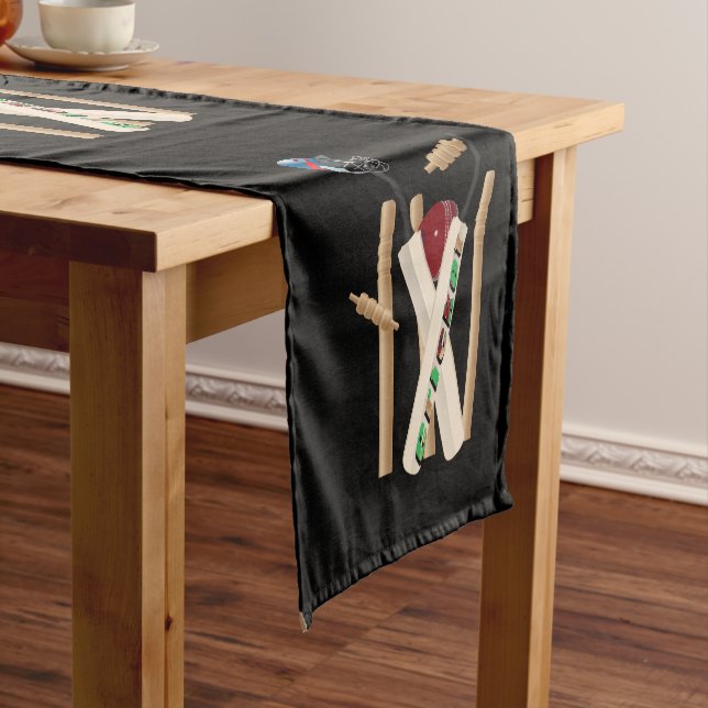Cricket Wickets, Bats And Ball,  Short Table Runner (In Situ)