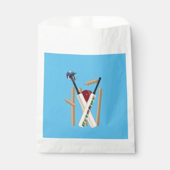 Cricket Wickets, Helmet, Bats And Ball,    Favour Bag (Front)