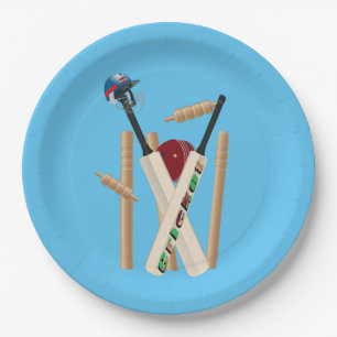 Cricket Wickets, Helmet, Bats And Ball,   Paper Plate