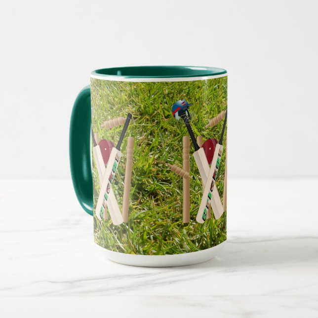 Cricket Wickets On Green Grass, Mug (Front Left)