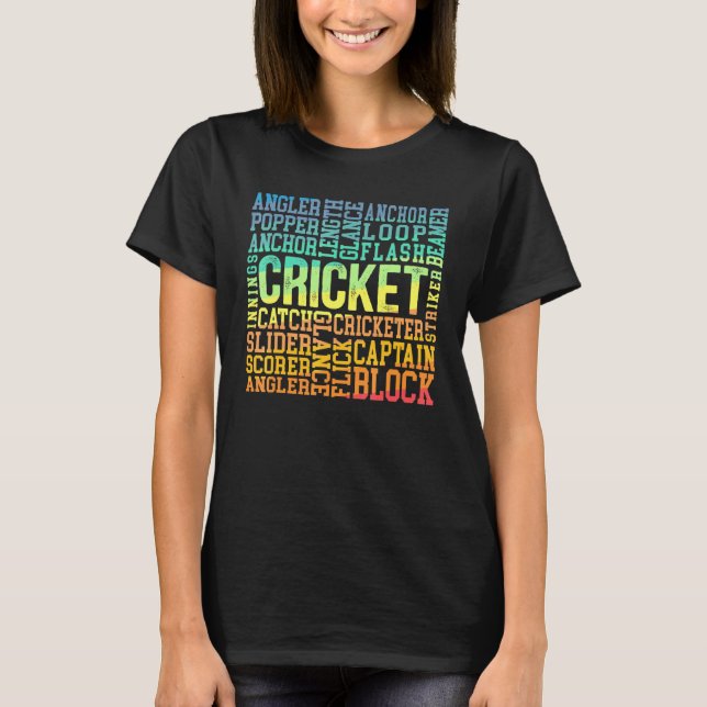 Cricket Word Cloud Cricketer Bat And Ball Player C T-Shirt (Front)