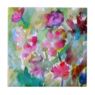 CricketDiane Flower Garden Watercolor Abstract Tile