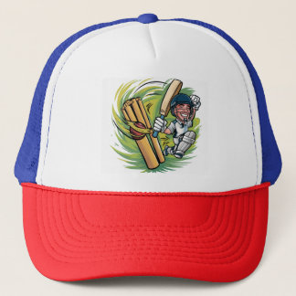 Cricketer,ball and bat with wicket tucker hat