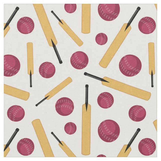 Cricketer English Cricket Bat and Ball Patterned Fabric (Close Up)