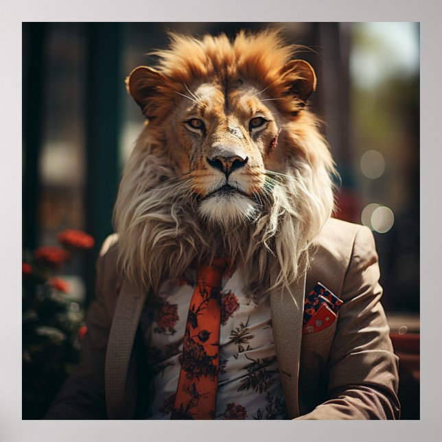 Crime Boss Lion in a Suit and Tie Poster (Front)