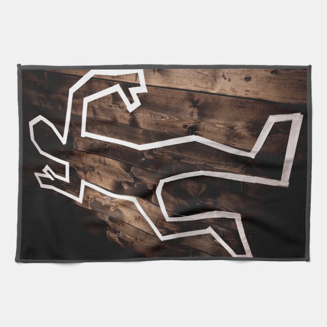 Crime scene dead man outline on floor tea towel (Horizontal)