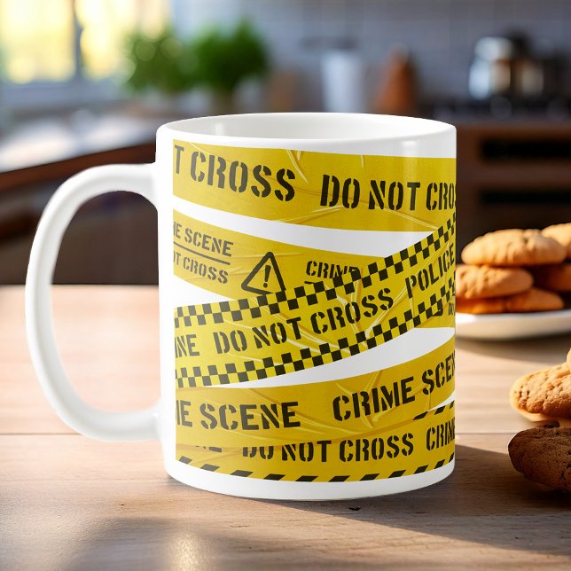 Crime scene do not cross yellow police stripes coffee mug (Creator Uploaded)