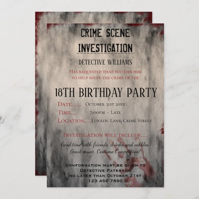 Crime Scene Investigation 18th Birthday Party Invitation (Front/Back)