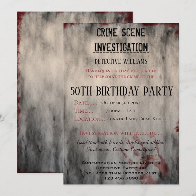 Crime Scene Investigation 50th Birthday Party Invitation (Front/Back)