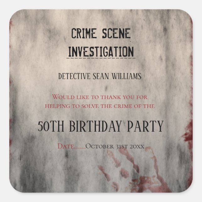 Crime Scene Investigation Birthday Thank You Square Sticker (Front)