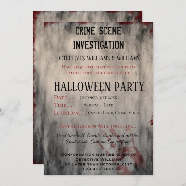 Crime Scene Investigation Halloween Party Invitation (Front/Back)