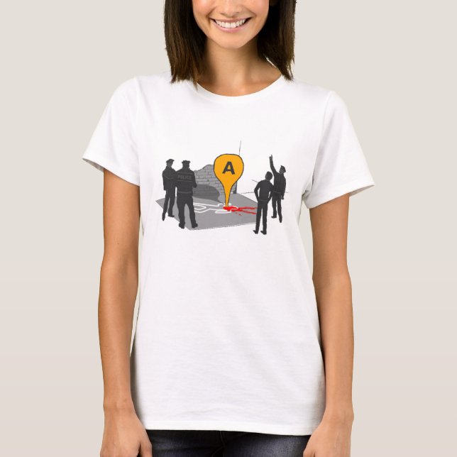 Crime Scene Map with Police and Body Outline T-Shirt (Front)
